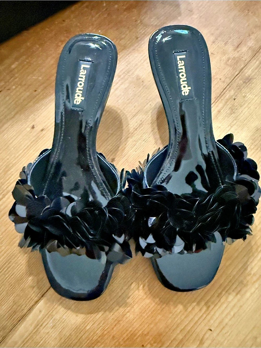 Larroude Greta Disco Mule Heeled sandals Black US 7.5